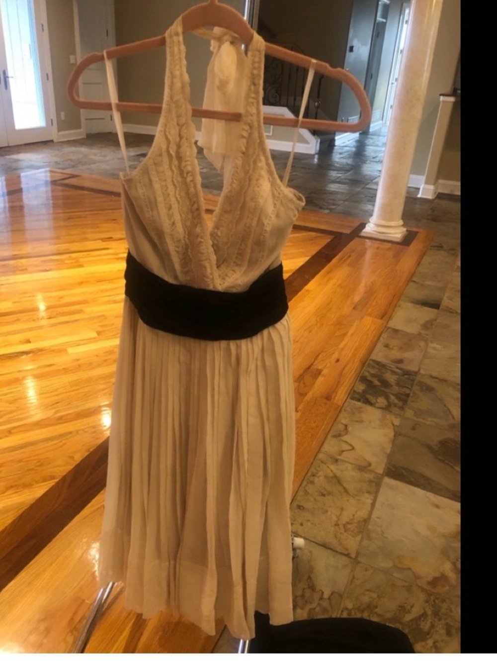 BCBGMaxAzria Cream Halter Dress with Black Waistband